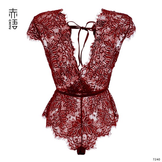 Crotch buckle conjoined in underwear sexy lace pajamas deep V -neck teddy European and American Amazon foreign trade wholesale