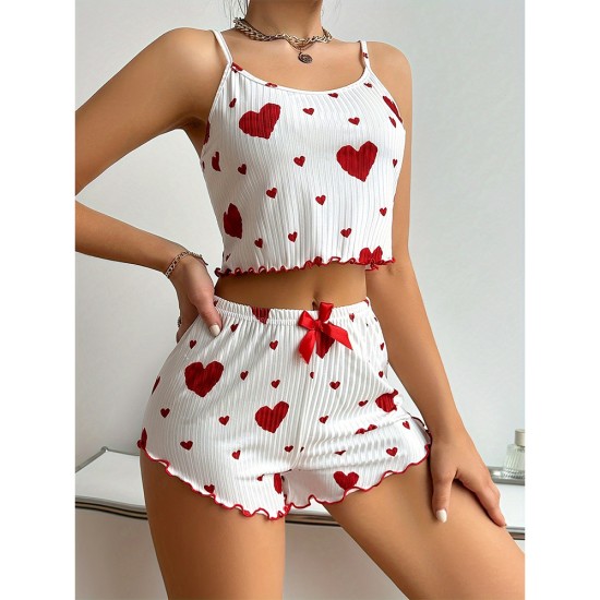 European and American cross -border overseas trade eroticism Fun home clothing set love printed pajamas suspenders shorts two -piece new models