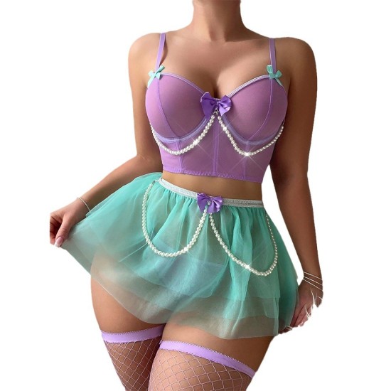 European and American cross -border relationship fun underwear lace tube top skirt pants three -piece set Amazon foreign trade spot