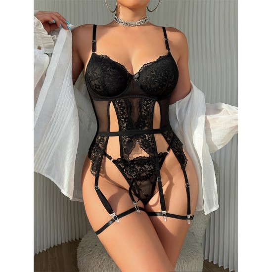 European and American cross -border foreign trade relationship fun underwear lace lace perspective seductive jacket pants two new sets of new hot