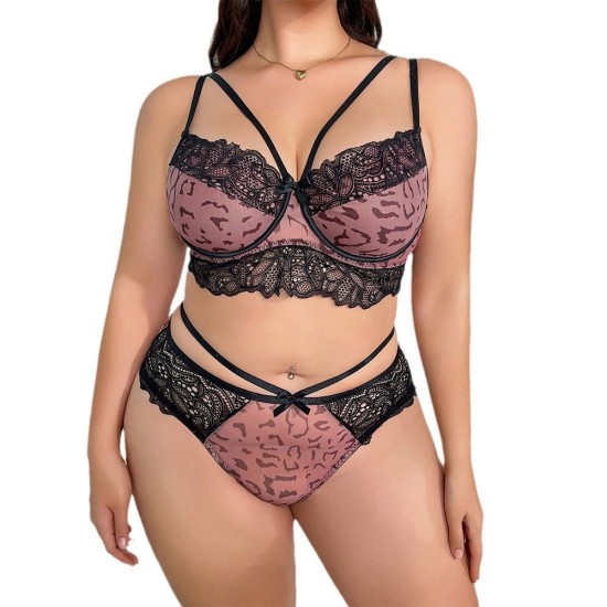 European and American cross -border large -size fatty love sex love underwear lace lace contrasting bra, thong two -piece set Amazon Amazon