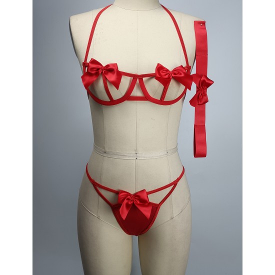 Speed ​​Store Europe and the United States cross -border net red bow, three -piece handcuffs sexy temptation, sexy lingerie