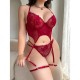 European and American cross -border increased code fat woman sex love underwear lace lace perspective seductive bray pants two -piece suit