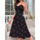 European and American cross -country trade spot hot -selling cherry printed mid -length dress, dresses, night skirts, sexy comfortable home service girls