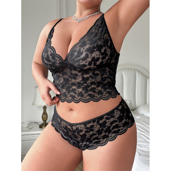 European and American cross -out foreign trade large -size fatty sex relationship fun underwear lace lace perspective seductive bray pants two pieces