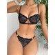 European and American cross -border relationship fun underwear lace perspective seductive bra, thong two -piece set Amazon foreign trade