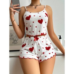 European and American cross -border overseas trade eroticism Fun home clothing set love printed pajamas suspenders shorts two -piece new models