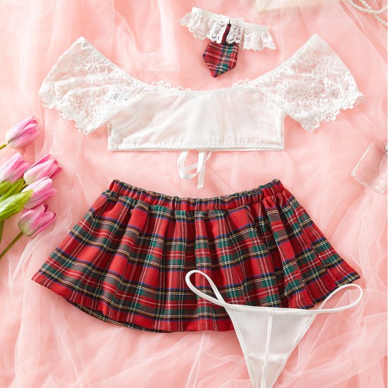 European and American cross -border overseas trade relationship fun underwear lace perspective temptation tube top skirt two sets of student clothes uniforms