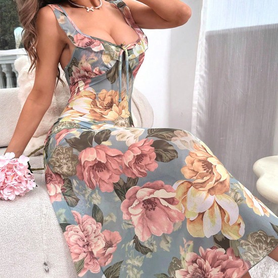 European and American cross -border sexies fun pajamas female flower flower printed dress long skirt Amazon supermarket foreign trade thermal sales