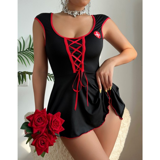 European and American cross -border overseas trade relationship fun underwear hot girl seductive uniform dresses dotted pants two pieces of Amazon Amazon