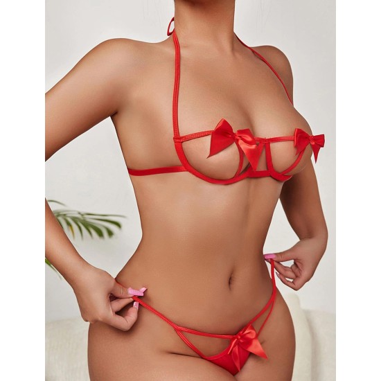 Speed ​​Store Europe and the United States cross -border net red bow, three -piece handcuffs sexy temptation, sexy lingerie