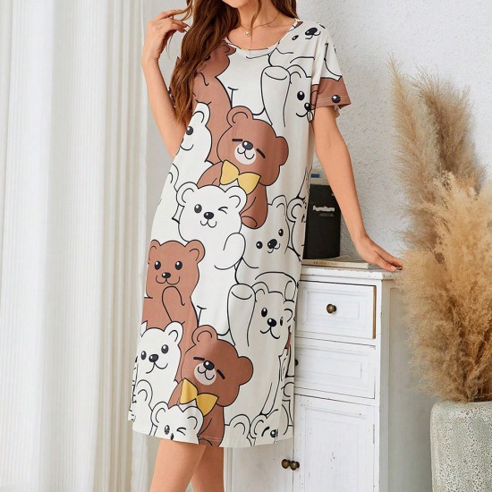 European and American cross -border sexy pajamas cartoon cartoon print dress long skirt home service Amazon supermarket foreign trade thermal sales