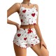 European and American cross -border overseas trade eroticism Fun home clothing set love printed pajamas suspenders shorts two -piece new models