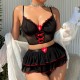 European and American cross -border overseas trade sexy uniform sexy underwear lace lace perspective seductive short skirt bra, thong three -piece