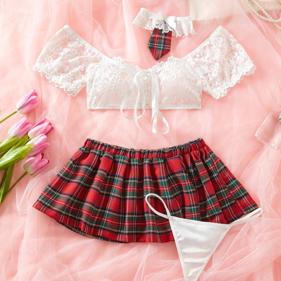 European and American cross -border overseas trade relationship fun underwear lace perspective temptation tube top skirt two sets of student clothes uniforms