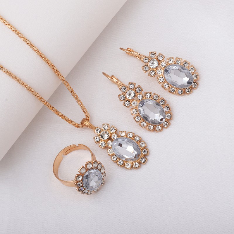 3-Piece Luxury Jewelry Set - Necklace, Earrings & Ring Diamond Bridal Set