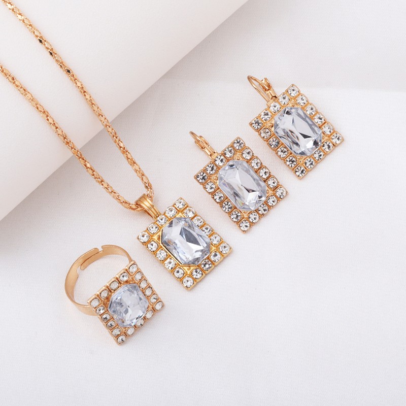 3-Piece Luxury Jewelry Set - Necklace, Earrings & Ring Diamond Bridal Set