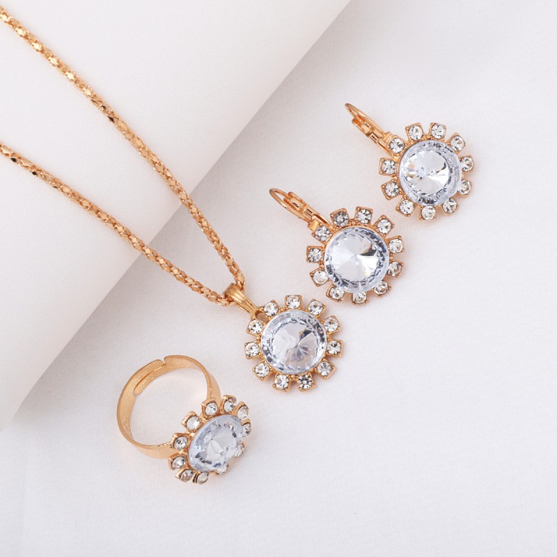 3-Piece Luxury Jewelry Set - Necklace, Earrings & Ring Diamond Bridal Set