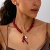 Coral Beading Necklace For Women With Electroplated KC Golden Plated Finish And Acrylic Pendant