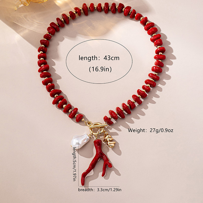 Coral Beading Necklace For Women With Electroplated KC Golden Plated Finish And Acrylic Pendant