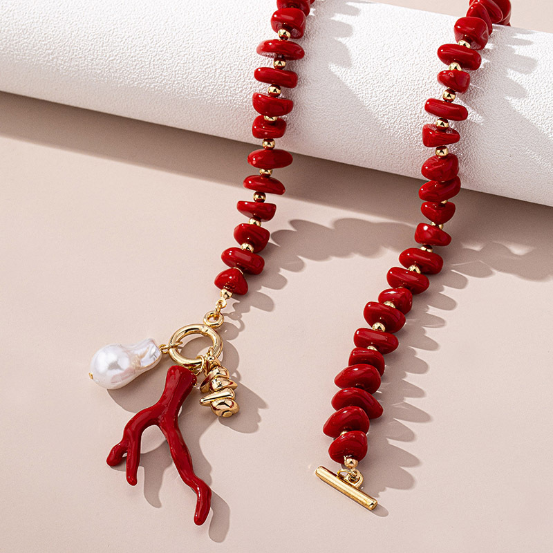 Coral Beading Necklace For Women With Electroplated KC Golden Plated Finish And Acrylic Pendant