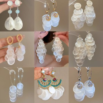 Assorted shell drop earrings with a 925 sterling silver pin