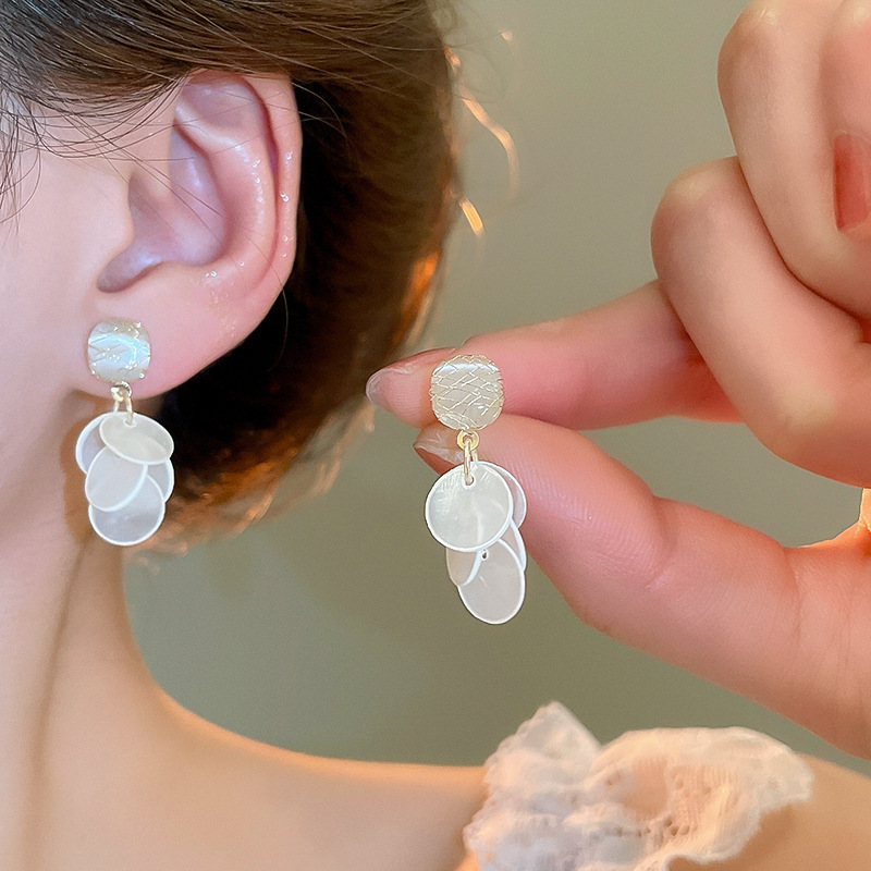 Assorted shell drop earrings with a 925 sterling silver pin
