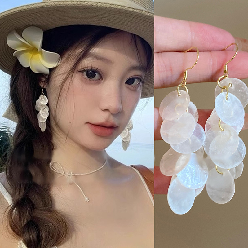 Assorted shell drop earrings with a 925 sterling silver pin