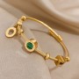 Butterfly Geometric Heart Titanium Steel Beaded Bracelet Women’s Open Bangle Heart Bracelet