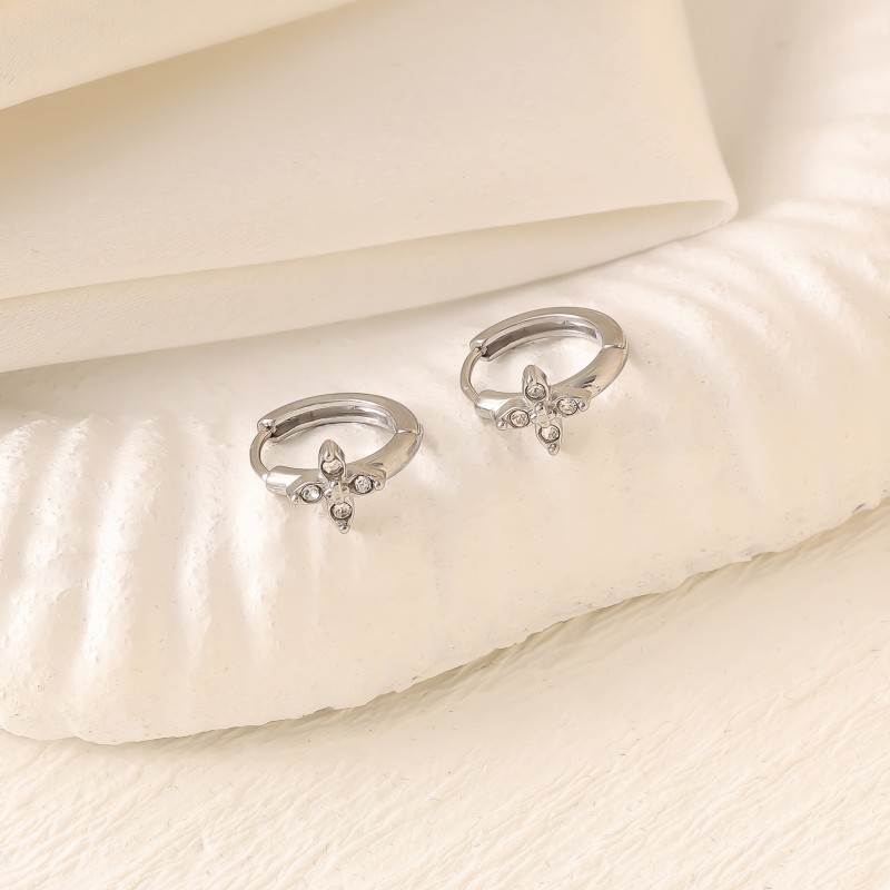 Zircon Diamond-studded stainless steel hoop earring chain