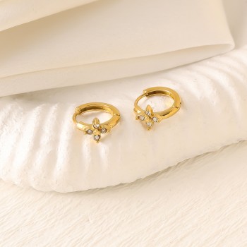 Zircon Diamond-studded stainless steel hoop earring chain