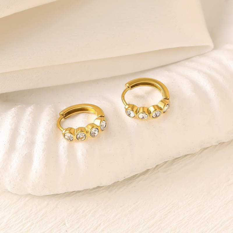 Zircon Diamond-studded stainless steel hoop earring chain