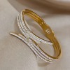 Elegant Irregular Bangle In 304 Stainless Steel With Gold Electroplated Inlay, Unisex Design