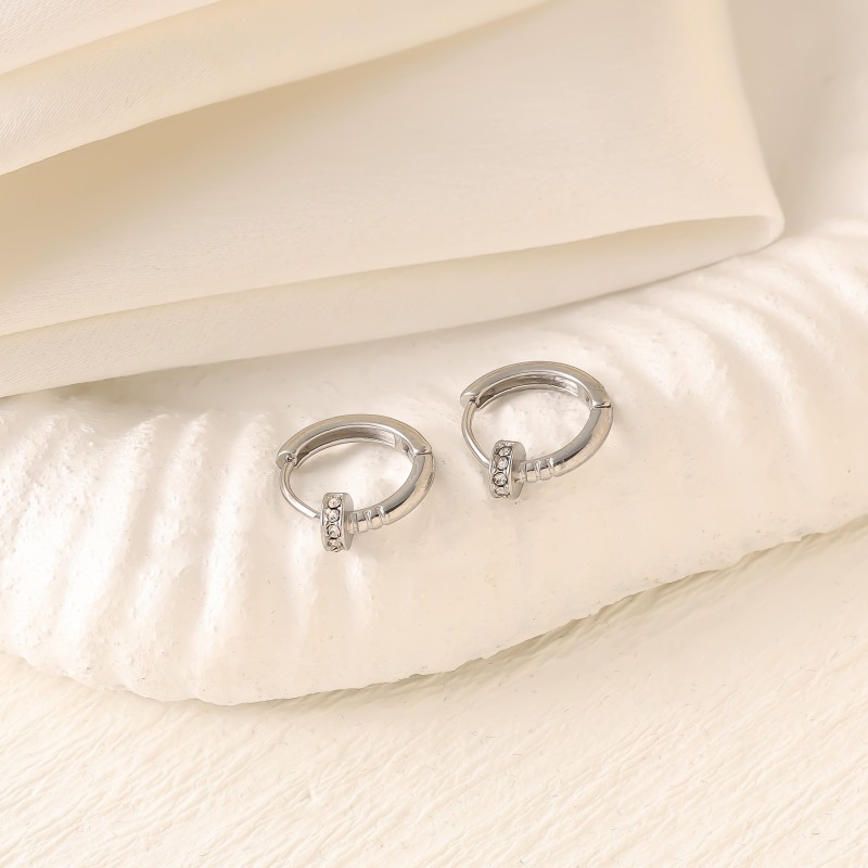 Zircon Diamond-studded stainless steel hoop earring chain