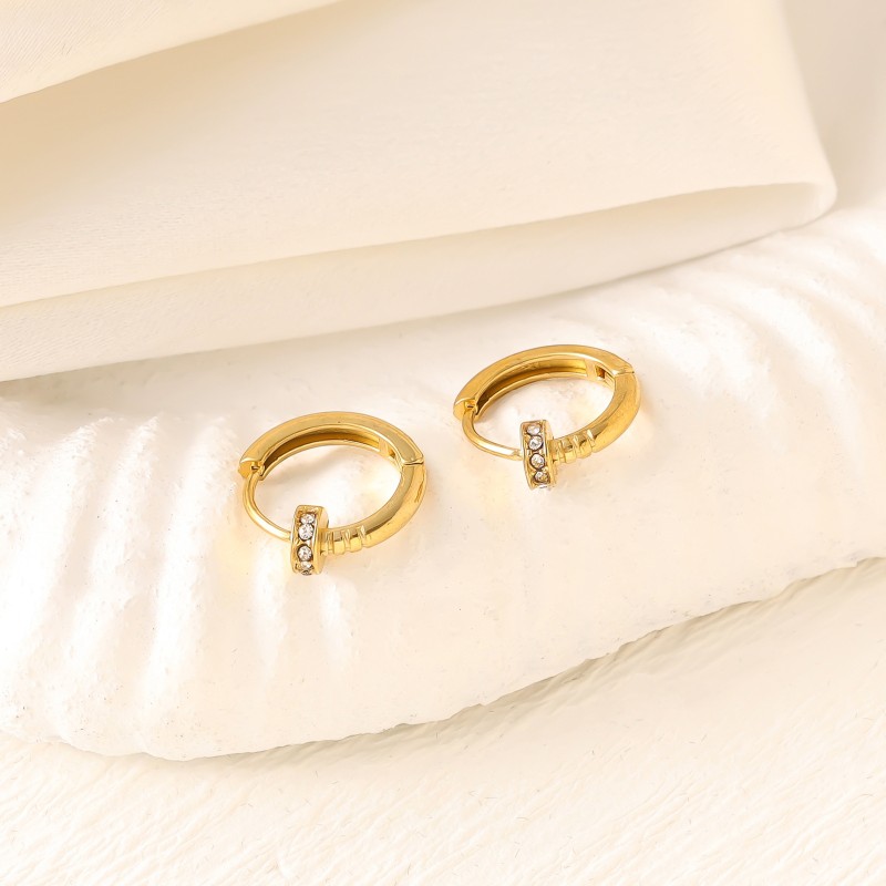 Zircon Diamond-studded stainless steel hoop earring chain