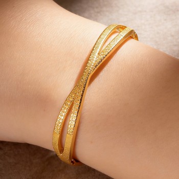 Stainless Steel Gold-Colored Bangle with Open Hollow Design