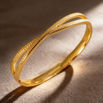 Stainless Steel Gold-Colored Bangle with Open Hollow Design