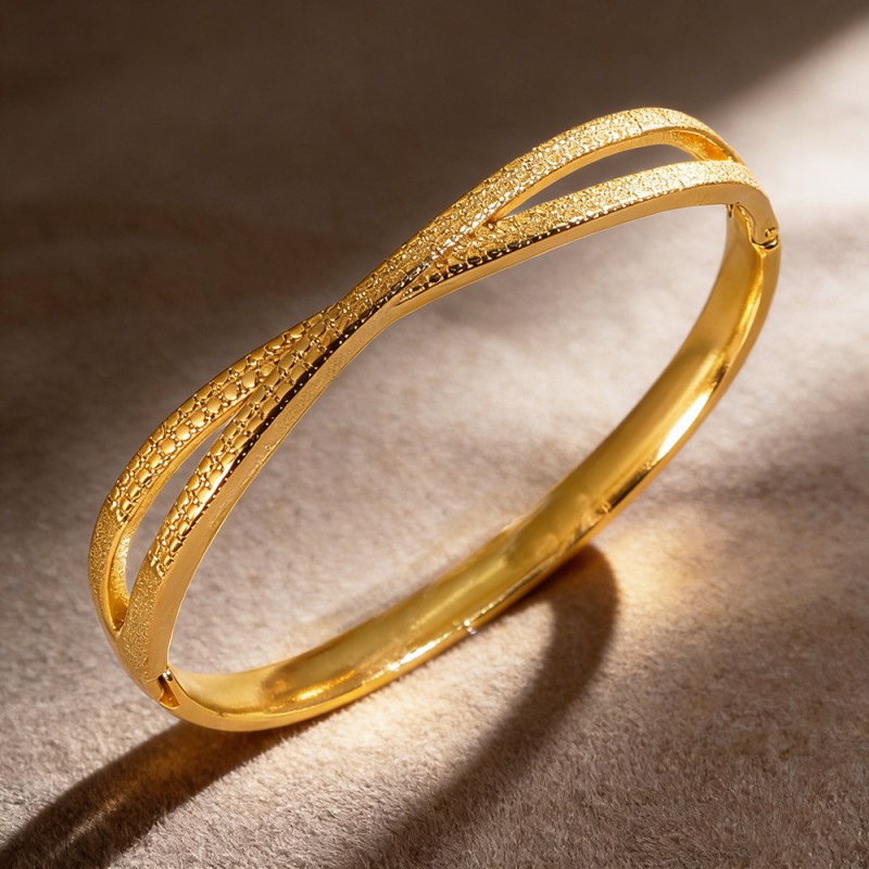 Stainless Steel Gold-Colored Bangle with Open Hollow Design