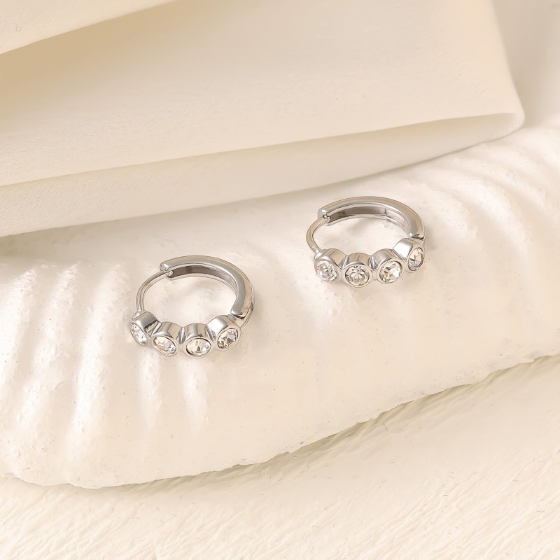 Zircon Diamond-studded stainless steel hoop earring chain