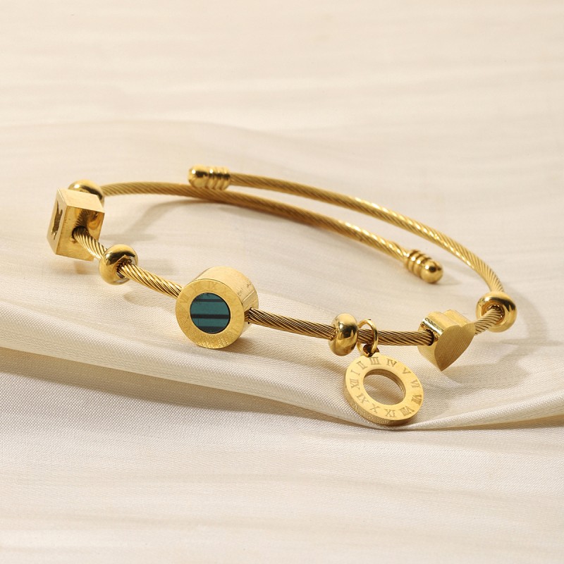 Butterfly Geometric Heart Titanium Steel Beaded Bracelet Women’s Open Bangle Heart Bracelet