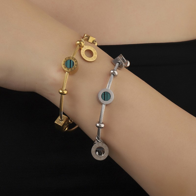 Butterfly Geometric Heart Titanium Steel Beaded Bracelet Women’s Open Bangle Heart Bracelet