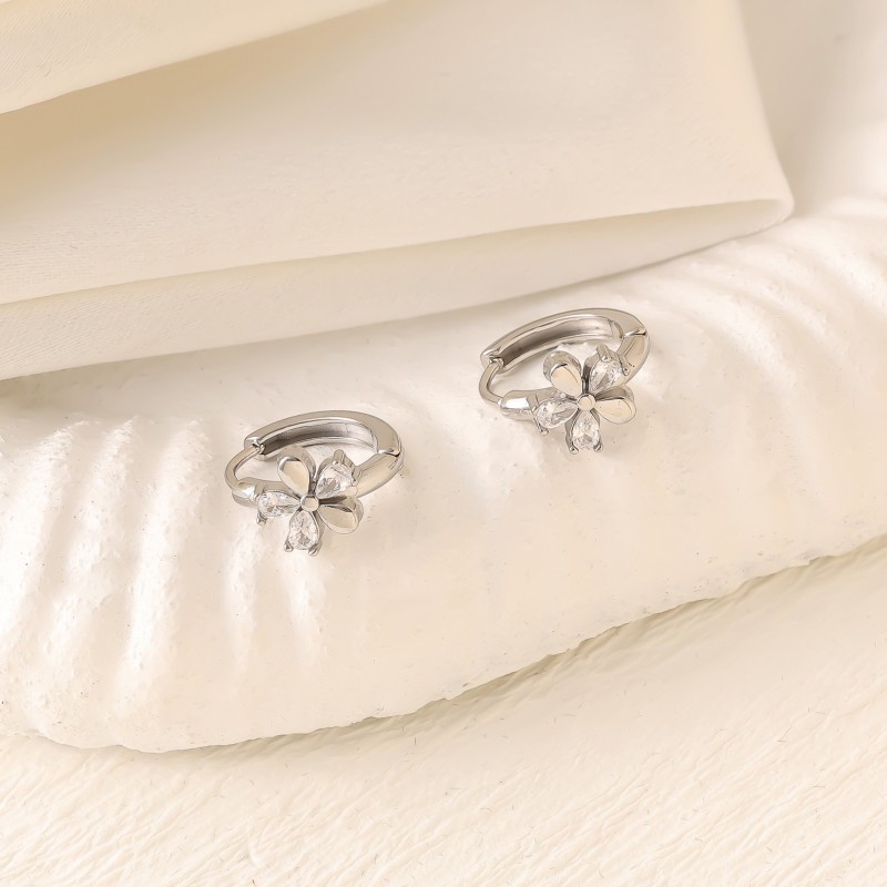 Zircon Diamond-studded stainless steel hoop earring chain