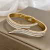 Elegant Irregular Bangle In 304 Stainless Steel With Gold Electroplated Inlay, Unisex Design