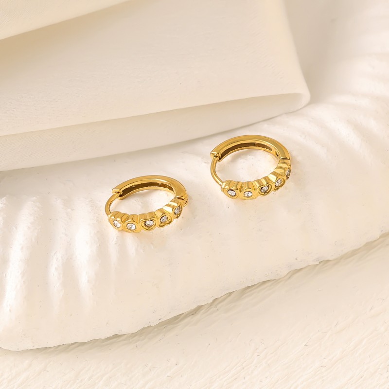 Zircon Diamond-studded stainless steel hoop earring chain