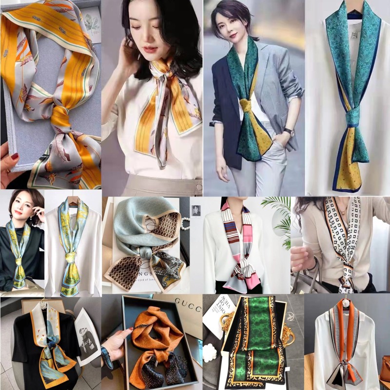 Spring and Autumn Satin Streamers Long Small Silk Scarves