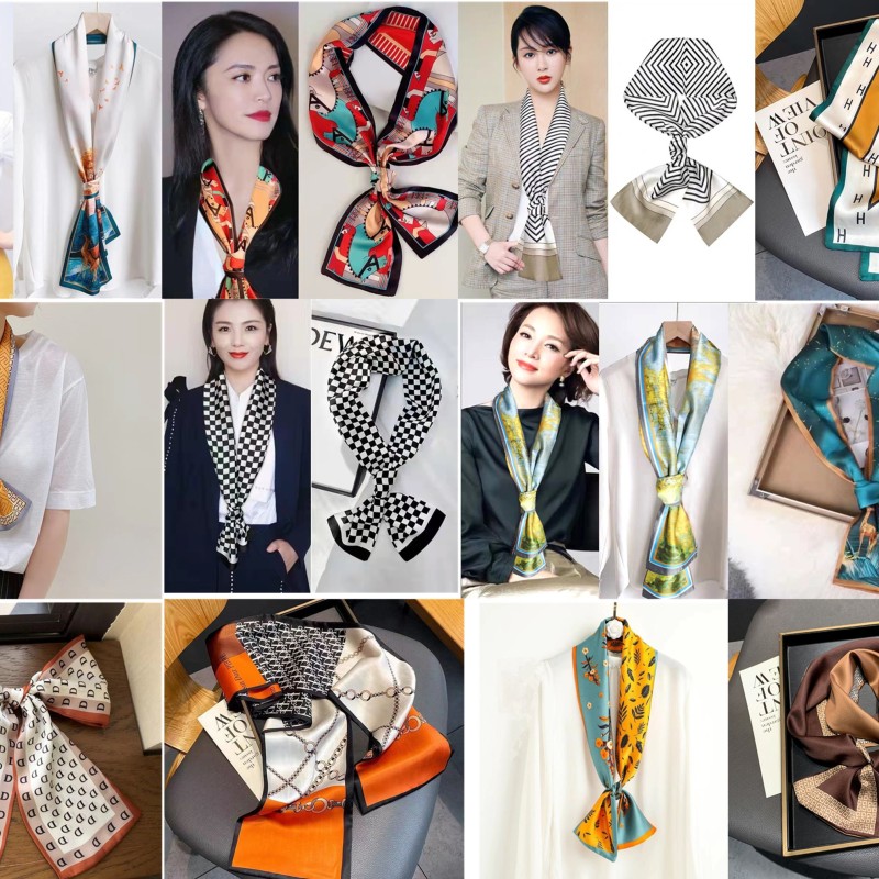Satin Streamers Long Small Silk Scarves Long Scarves Versatile