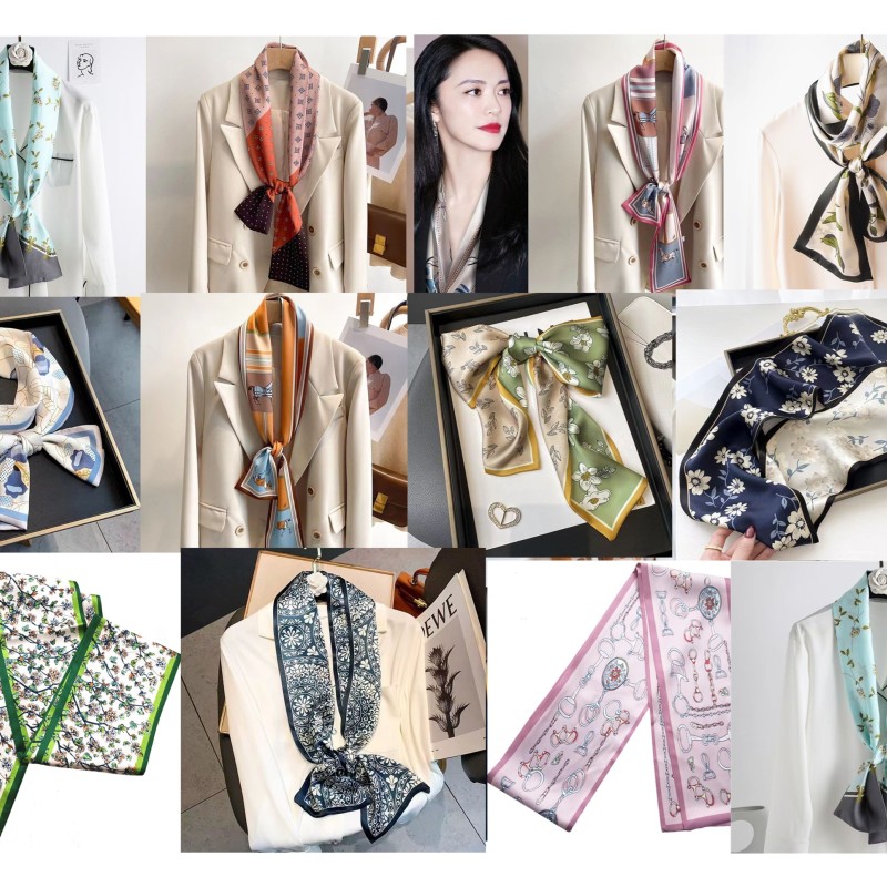 Satin Streamers Long Small Silk Scarves Long Scarves Versatile