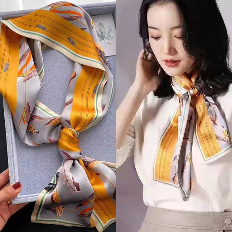 Spring and Autumn Satin Streamers Long Small Silk Scarves