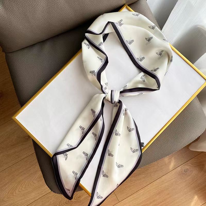 Korean version of rhombus scarf, narrow and long imitation silk scarf for women, decorative sharp corners, fashionable decorative headband, silk scarf wholesale