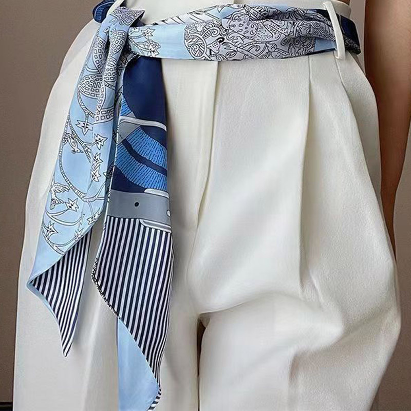 Korean version of rhombus scarf, narrow and long imitation silk scarf for women, decorative sharp corners, fashionable decorative headband, silk scarf wholesale